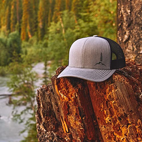 LARIX GEAR Trucker Hat Mountain Tree Heather Gray Black LARIX GEAR Trucker Hat Mountain Tree Heather Gray Black